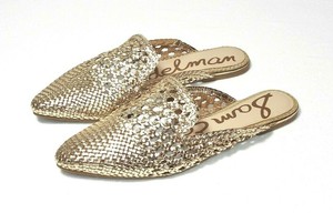 gold woven mules
