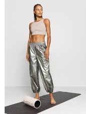 Free People Women MED Color Burst Shine Mirror Ball Silver Metallic Jogger Pant