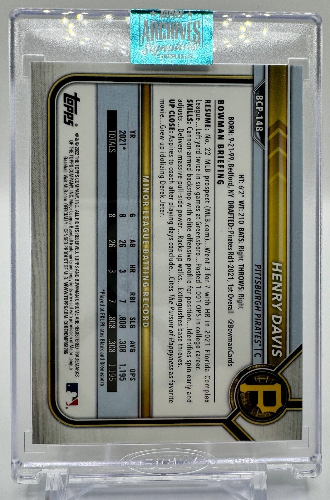 2024 Topps Archives Signature Series Auto Henry Davis 2022 Bowman