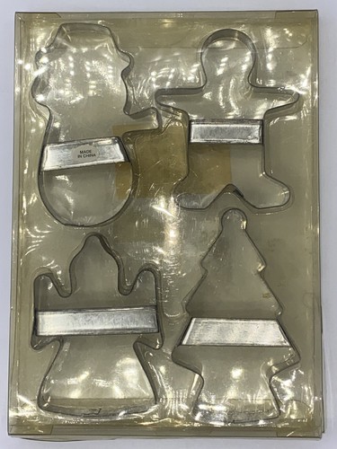 Christmas Tin Cookie Cutters NOS 2004 set (4) Snowman/Angel/Tree/Gingerbread Man - Afbeelding 6 van 6
