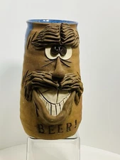 Vintage Mellow Mud Studio Pottery Large Face Mug - BEER!