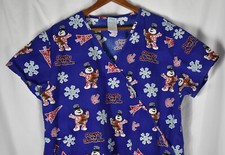 Frosty the Snowman Large Scrub Top Christmas Holiday Winter