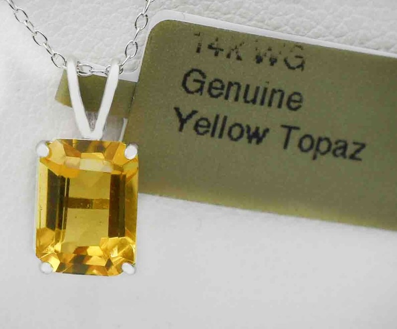 GENUINE 2.87 Cts YELLOW TOPAZ PENDANT 14k  WHITE GOLD  - Free Appraisal-NWT