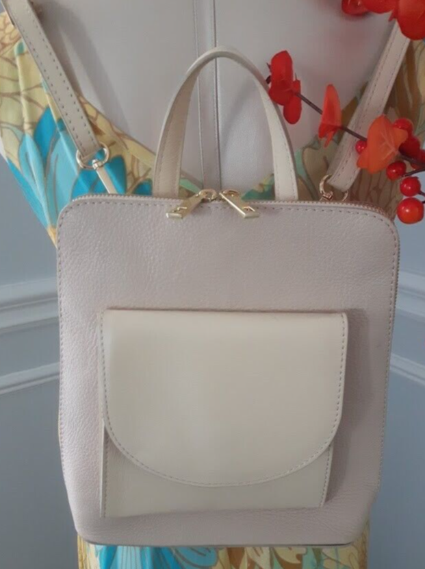 DIVINA FIRENZE Natural Leather Ivory Handbag/Backpack (Italy 