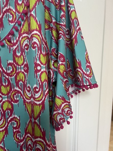 TRACY NEGOSHIAN Teal & Pink Tassel Embellished Short Sleeve Top Shirt L EUC - Picture 4 of 7