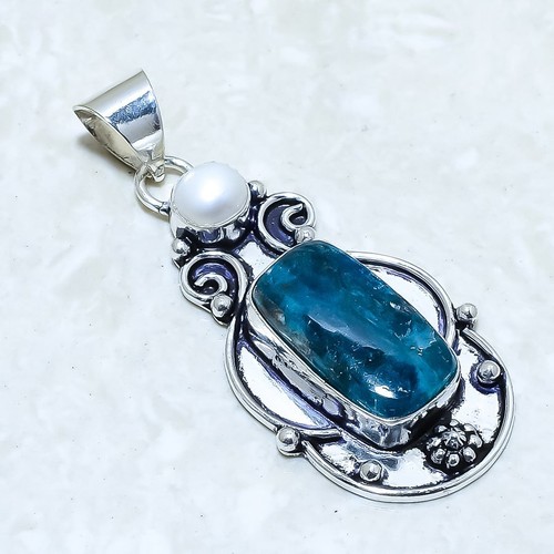 Pendentif Argent Massif 925 – Aigue-marine Et Apatite – Fait Main, 10 Carats
