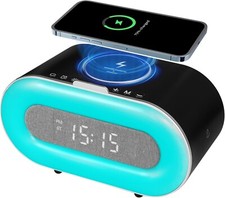 Bluetooth Speaker with Wireless Charger 15W, Adjustable Ambient Beside Lamp.