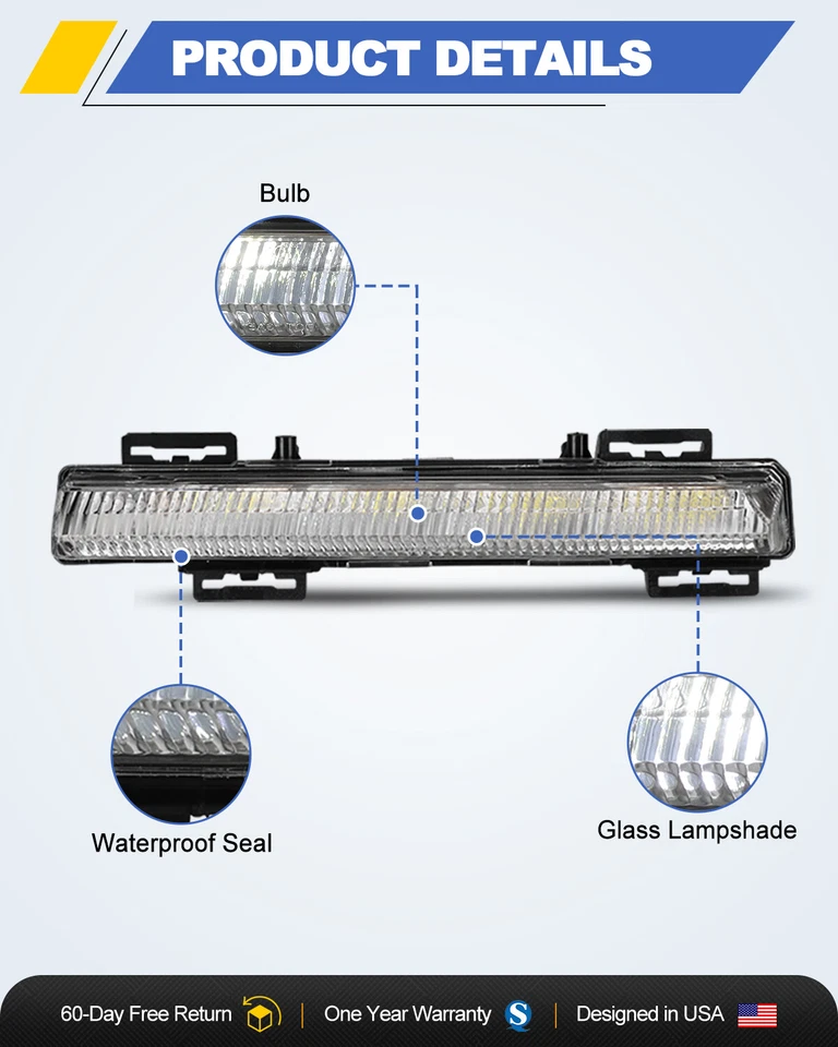 DRL Fog Light For Mercedes Benz W204 W212 C-Class E-Class SLK350 Clear Lens Lamp - Image 3 of 4