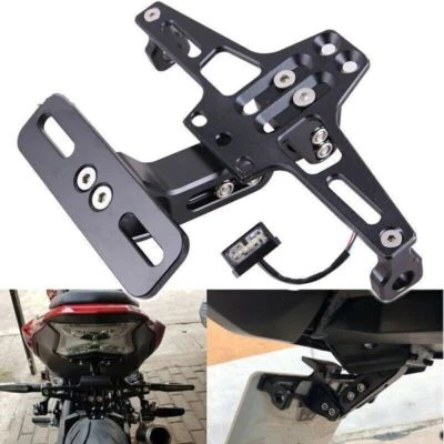 Universal Einstellbar Motorrad Kennzeichenhalter Lizenz mit LED Rücklicht Neu