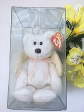 TY Beanie Baby Rare Halo White Angel Bear In Protective Case Several ERRORS