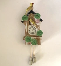 Vintage Ceramic CANARY CUCKOO CLOCK WALL POCKET Complete Made In Japan
