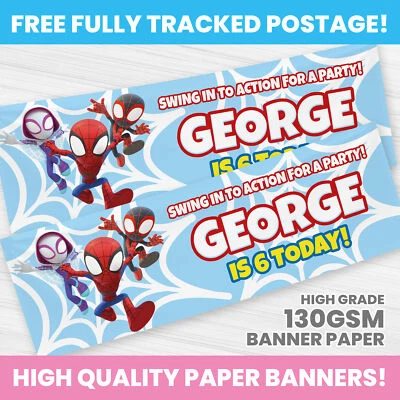 HAPPY HIPPO PARTY SUPPLIES SPIDERMAN PERSONALISED BIRTHDAY BANNER ANY NAME PHOTO SPIDEY PARTY BANNER