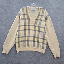 Pringle of Scotland Men Sweater 44 Beige Plaid 100 Lambswool Scotland READ
