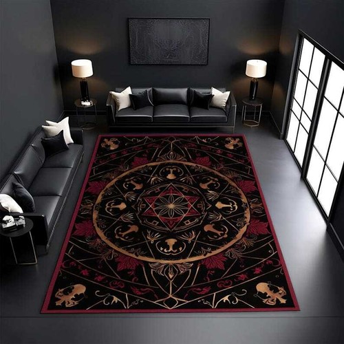 Medieval Red Rug Dark Occult Symbolic Rug – Gothic & Epic Medieval-Inspired Black and ...
