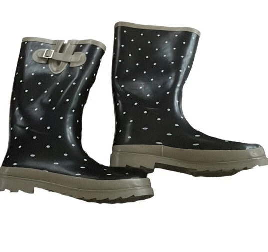B. F. T. Barefoot Tess Winter Rain Boots Size 15 Black With White