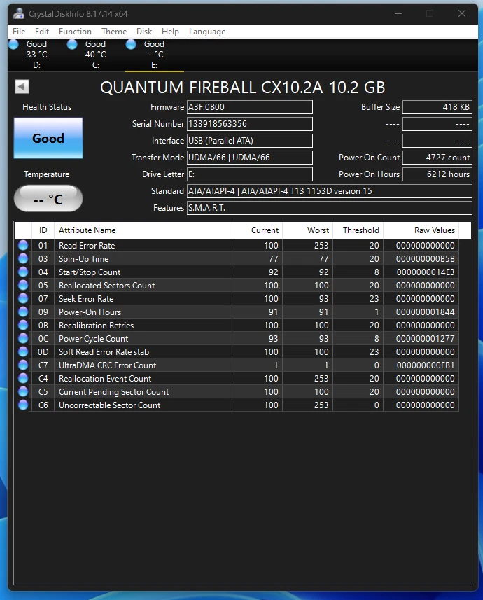 Quantum Fireball CX10.2A 10.2 GB IDE PATA HDD Hard Disk Drive TESTED - Image 2 of 4