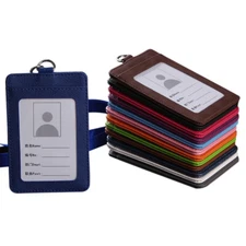 Name Badges Cover ID Holder Card Cover PU Protector Case + Retractable Lanyards↔