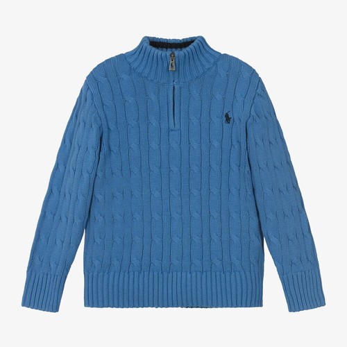 $85 Polo Ralph Lauren Boys' Cotton Cable Quarter Zip Sweater Blue 6