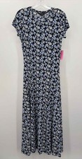 Pre-Owned Lauren Navy Size Medium Floral Maxi Short Sleeve Dress