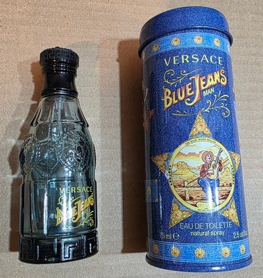 Versage Blue Jeans Eau De Toilette Glas Blau Flakon & Dose - LEERFLAKON 75ML
