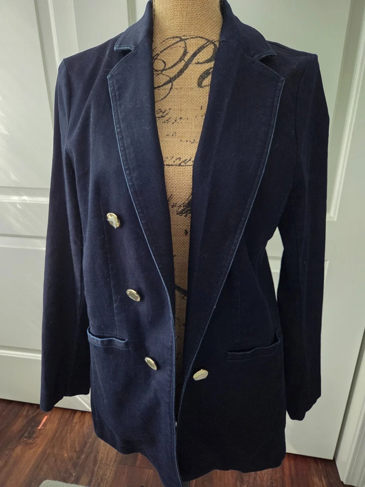 Anne Klein Dk. Blazer Azul Marino/Indigo Denim y Acabado Tinte Imitación Doble Pecho - M Foto 2 de 4
