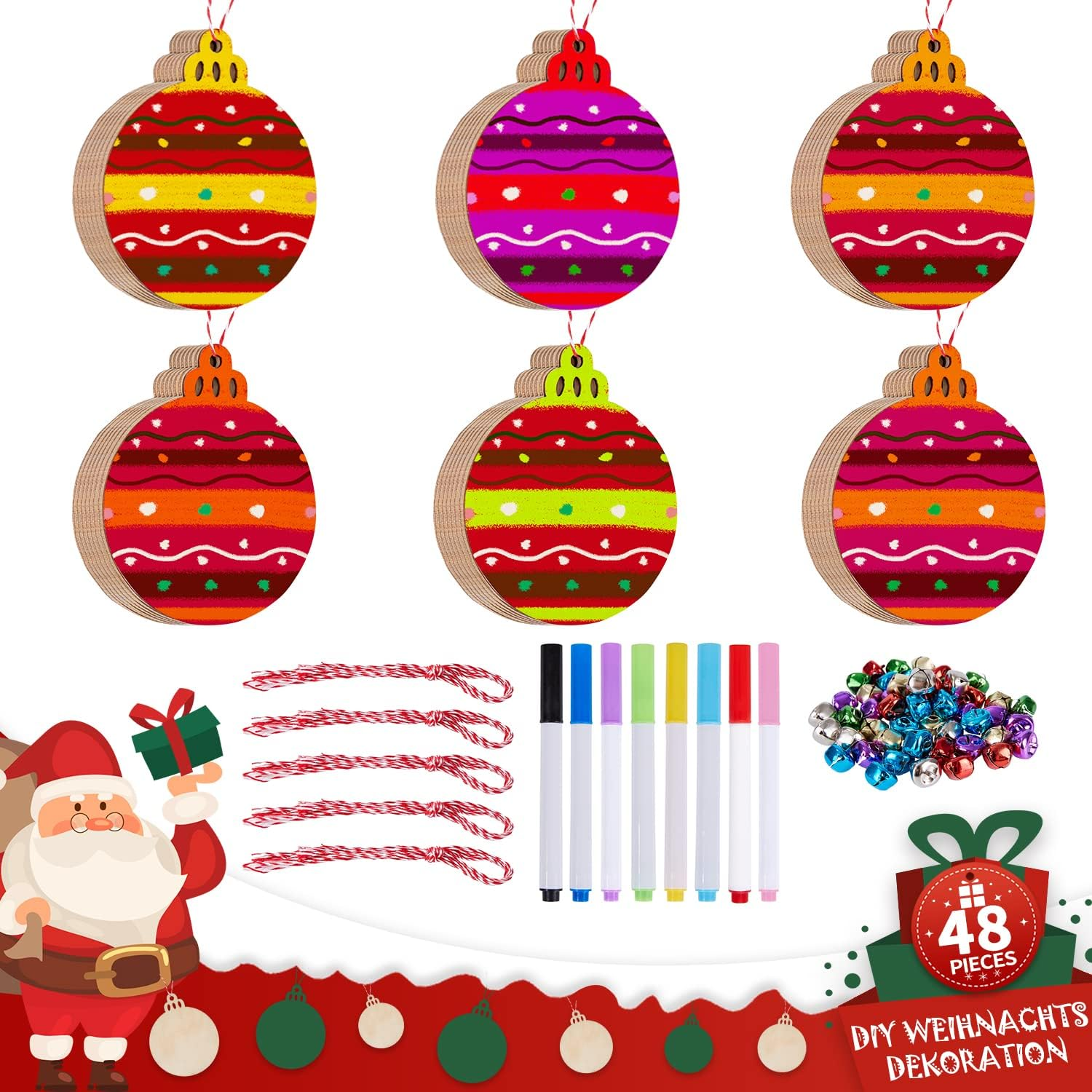 Christmas Ornament to Paint, Unfinished Blank round Wood Wooden Slices Cutouts f
