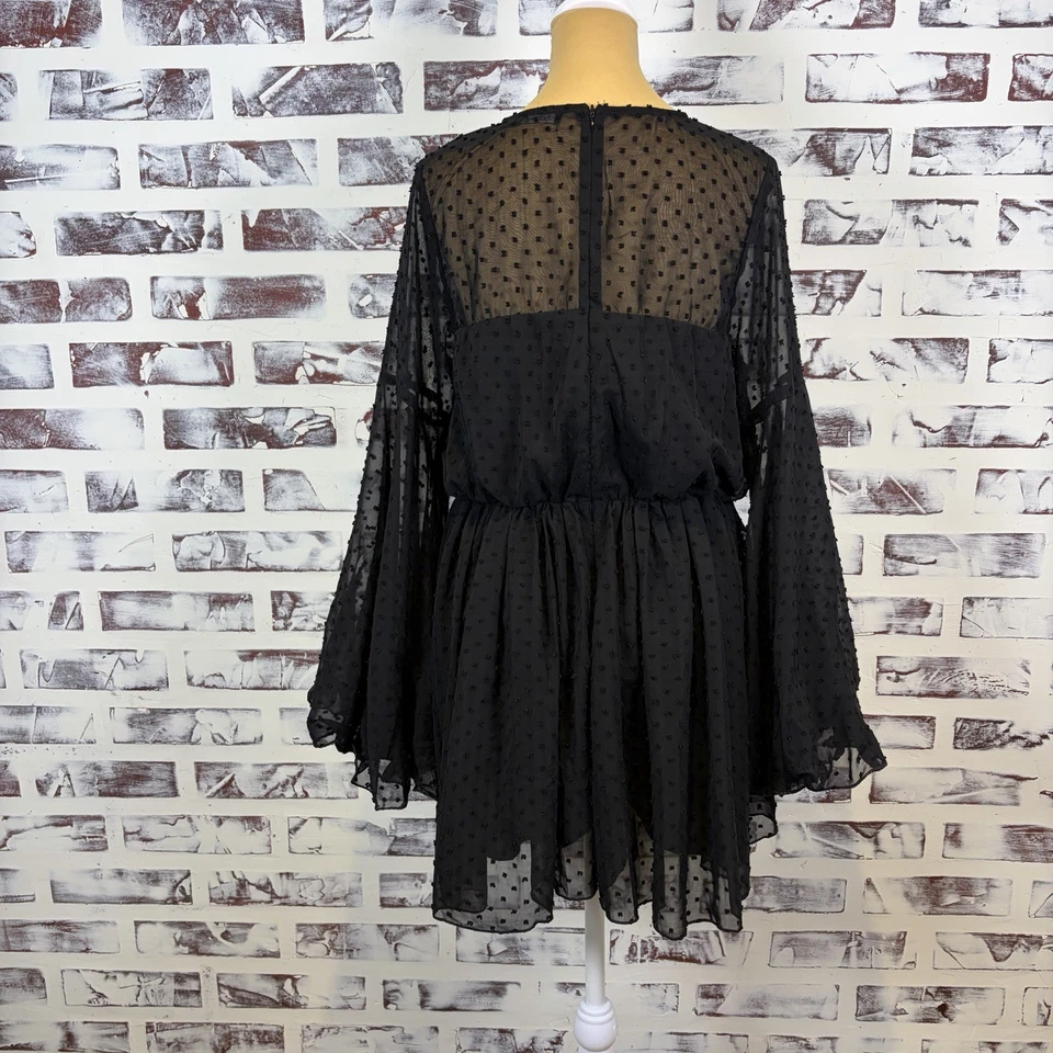 Mameluco Boohoo Talla 6 Negro Puro Punto Suizo Fluido Hada Oscura Boho Caprichoso Glamour Foto 2 de 4