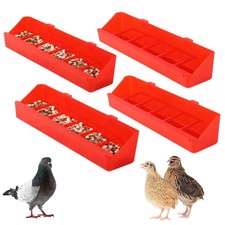 4 Pack No Mess Quail Feeder Removable 6 Slots Hanging Chicken Small, Red