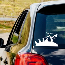 Graveyard Vinyl Decal Sticker Car Truck Window Tombstones Halloween Scary bat s5