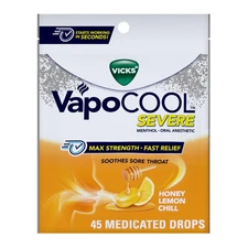 Vicks Vapocool Severe Honey Lemon Sore Throat Drops 45 Count Maximum Strength