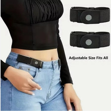 2 Pack No Buckle Elastic Belt Invisible Loop Belt for Jeans Pants
