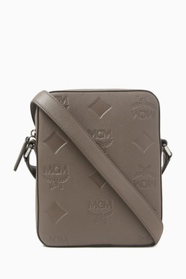 MCM Mini Klassik Taupe Tan Grey Leather Monogram Crossbody Bag $830 Authentic