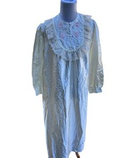 Llise Stevens Vintage Brushed Back Satin Long Nightgown Embroidered Lace Collar