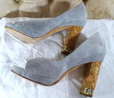 CHANEL Shoes Pumps Heel Cocomark EU 35.5 US 5.5 Sky Blue Authentic