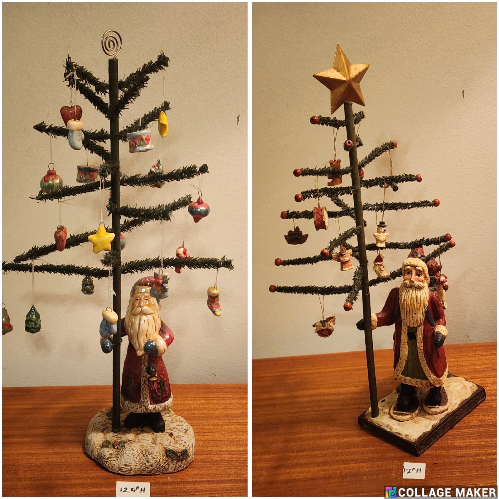*2* Raz Imports Primative Santa Tree With Mini Ornaments Farmhouse Vtg Folk Art