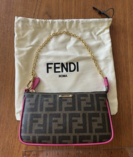 Fendi Zucca FF Logo Bag Brown Pink Zip Top w/...