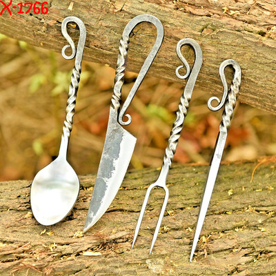 Vintage Forged Dinning table Set Chef Steak Knife Spoon Fork BBQ Skewer-Vikings