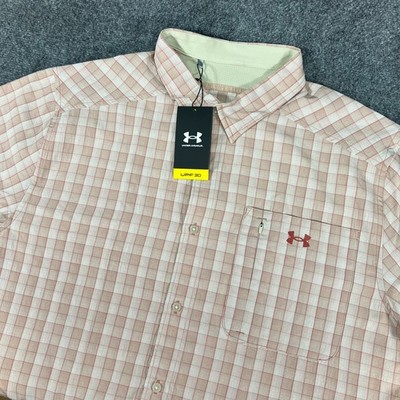 Under Armour UA Drift Tide 2.0 SS Orange Plaid Shirt Size 2XL Vented UPF 30+ NWT