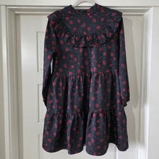 ZHDH Black Red Floral Ruffle Tiered Babydoll Dress Long Sleeve Size L