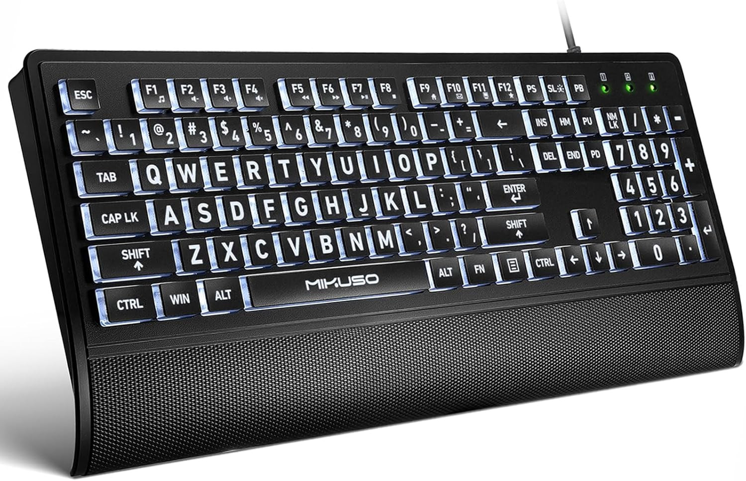 Large Print Keyboard for Seniors,Visually Impaired-High Contrast Black Keys,Whit