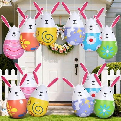 12 Pack 18 inch Inflatable Easter Eggs with Rabbit Shapes, Blow Up Multicolor 