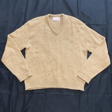 Vtg Jantzen V-Neck Sweater Mens L 70s Scotch Tumbler Wool USA Made Tan Old Money