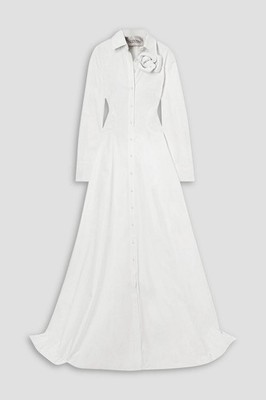 VALENTINO RUNWAY WHITE COTTON POPLIN FLORAL APPLIQUÉ SHIRT WEDDING