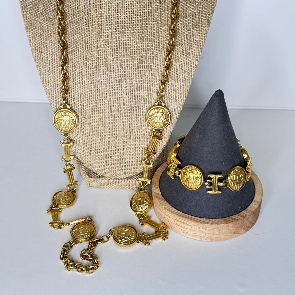 Conjunto Pulsera Collar Ivana Trump Vintage Escudo Escudo Escudo Cresta Chapado en Oro Foto 2 de 4