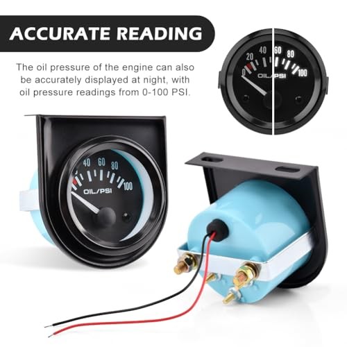 JIANWEI 2" 52mm Oil Pressure Gauge 0-100 PSI DC12V Press Gauge White Light