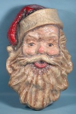 1950's Santa Claus Head Relief Christmas Wall Display Compo with Glitter Accents