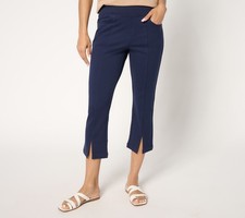Belle by Kim Gravel Women's Petite Pants 10P Ponte Seamed Slit Blue A686393