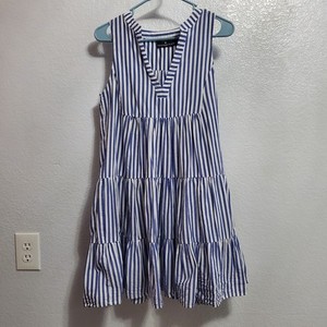 blue and white stripe sleeveless cotton poplin kenzo dress Blue and White Stripe Cotton Poplin Kenzo Dress