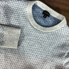 J. Crew Rugged Sweater Fisherman Gray Blue Merino Wool Blend Donegal Bird's-Eye