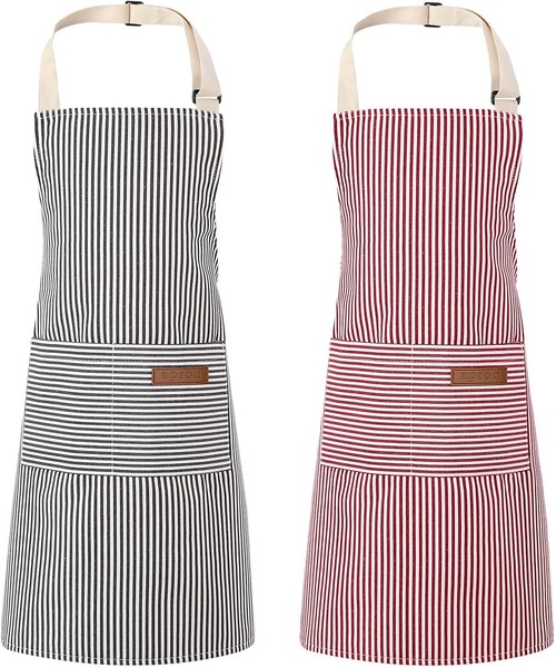 KochschüRze Damen Herren Verstellbar Baumwolle Mit Taschen FüR Kochen Backen-image
